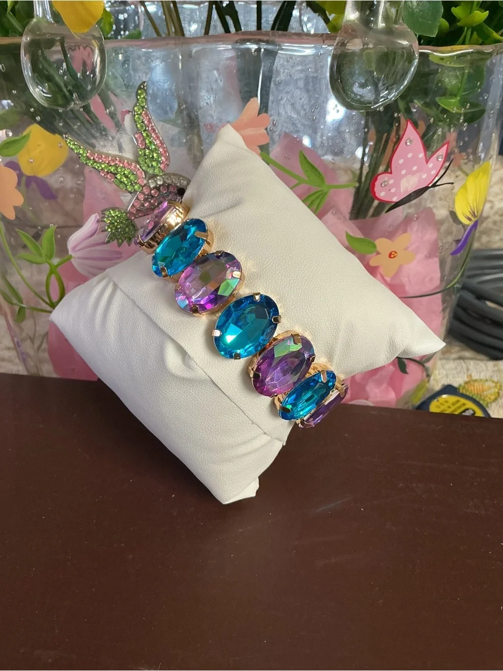 Multicolor Blue & Purple Oval Crystal Stretch Bracelet